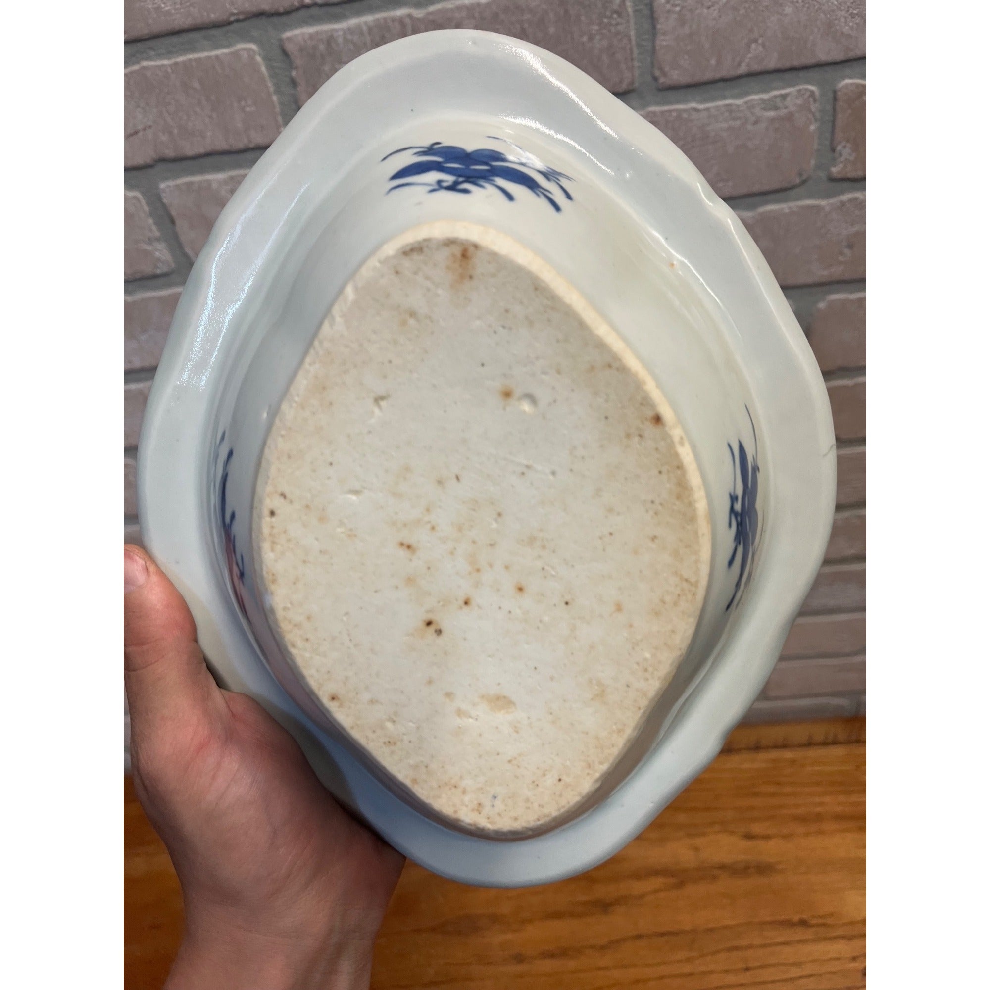 Antique Chinese Export Porcelain Canton Oval Covered Vegetable Serving Dish Bowl