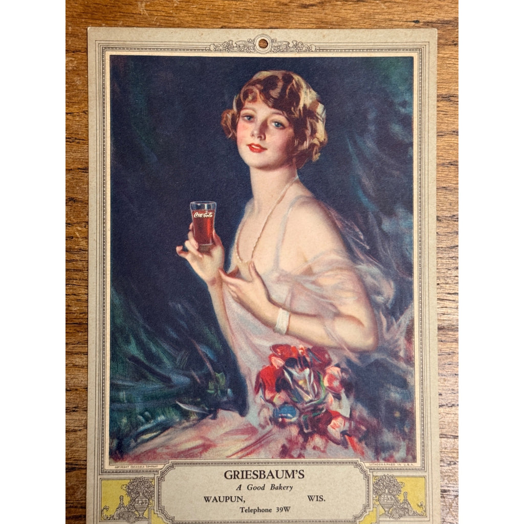 Original Vintage 1927 Coca Cola Calendar Advertising Sign Girl Waupun Wis MINT