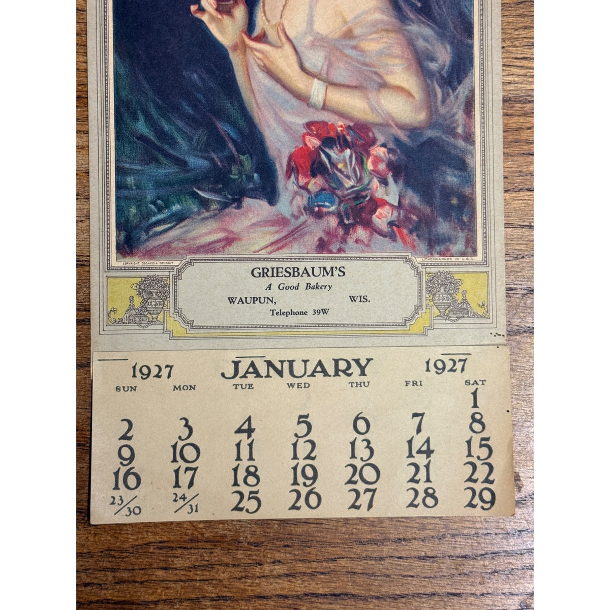 Original Vintage 1927 Coca Cola Calendar Advertising Sign Girl Waupun Wis MINT
