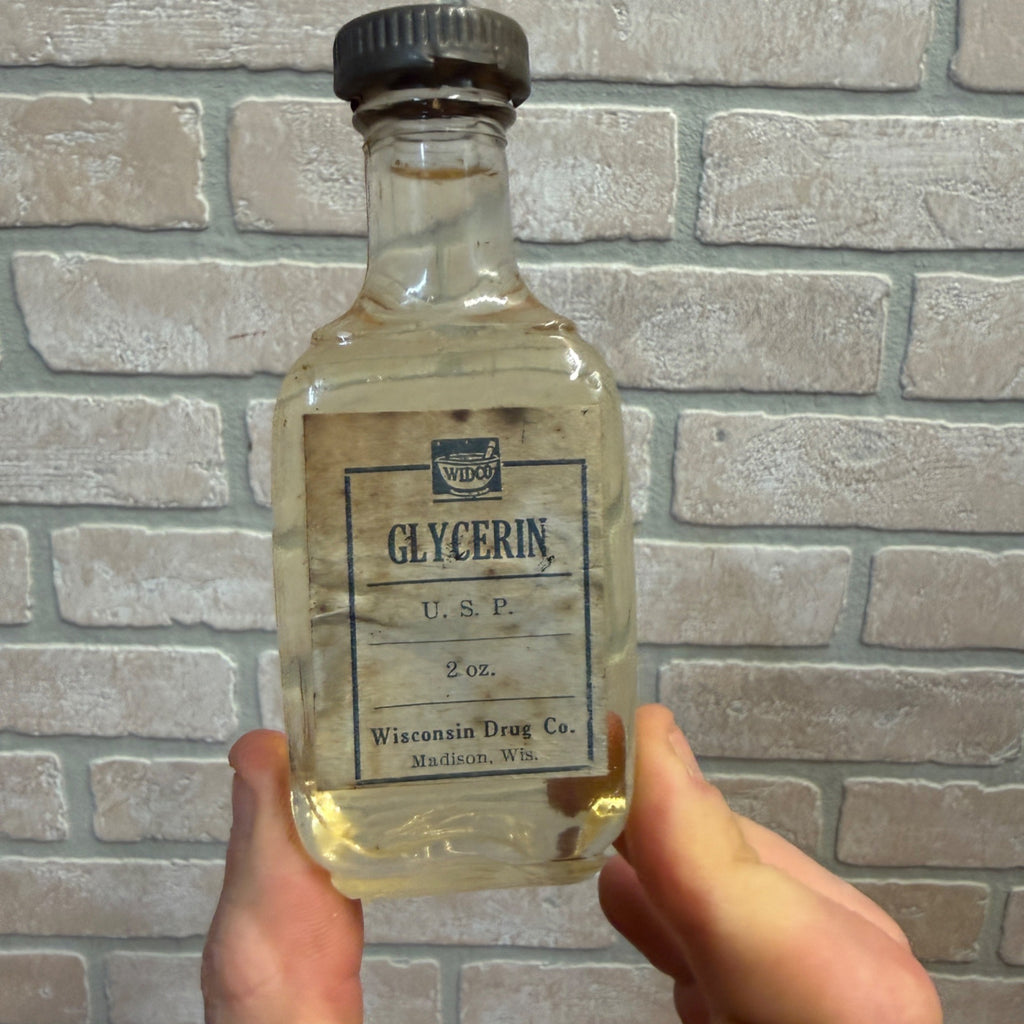 Vintage Wisconsin Drug Co Madison Glycerin Bottle Apothecary Medicine