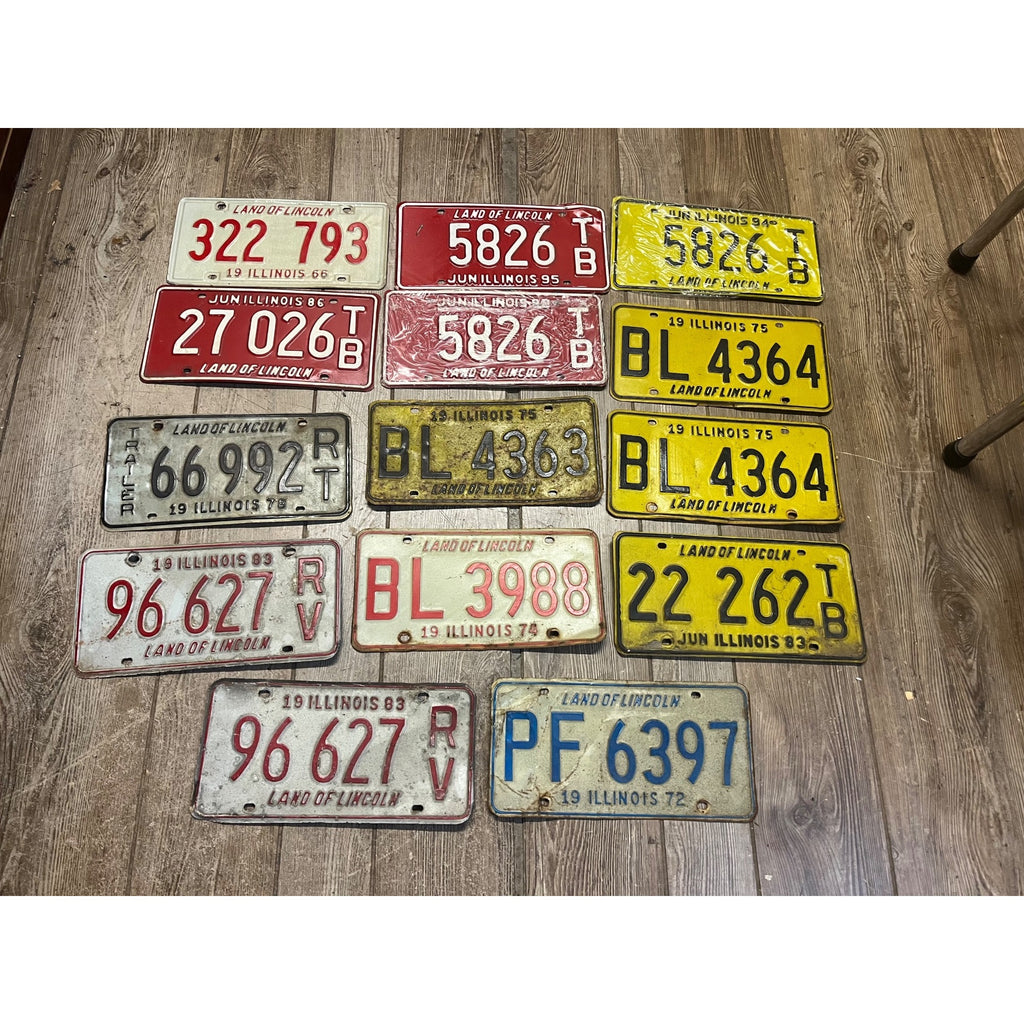 Vintage Large Lot (14) Illinois License Plates 1960s-1980s Land of Lincoln Motto