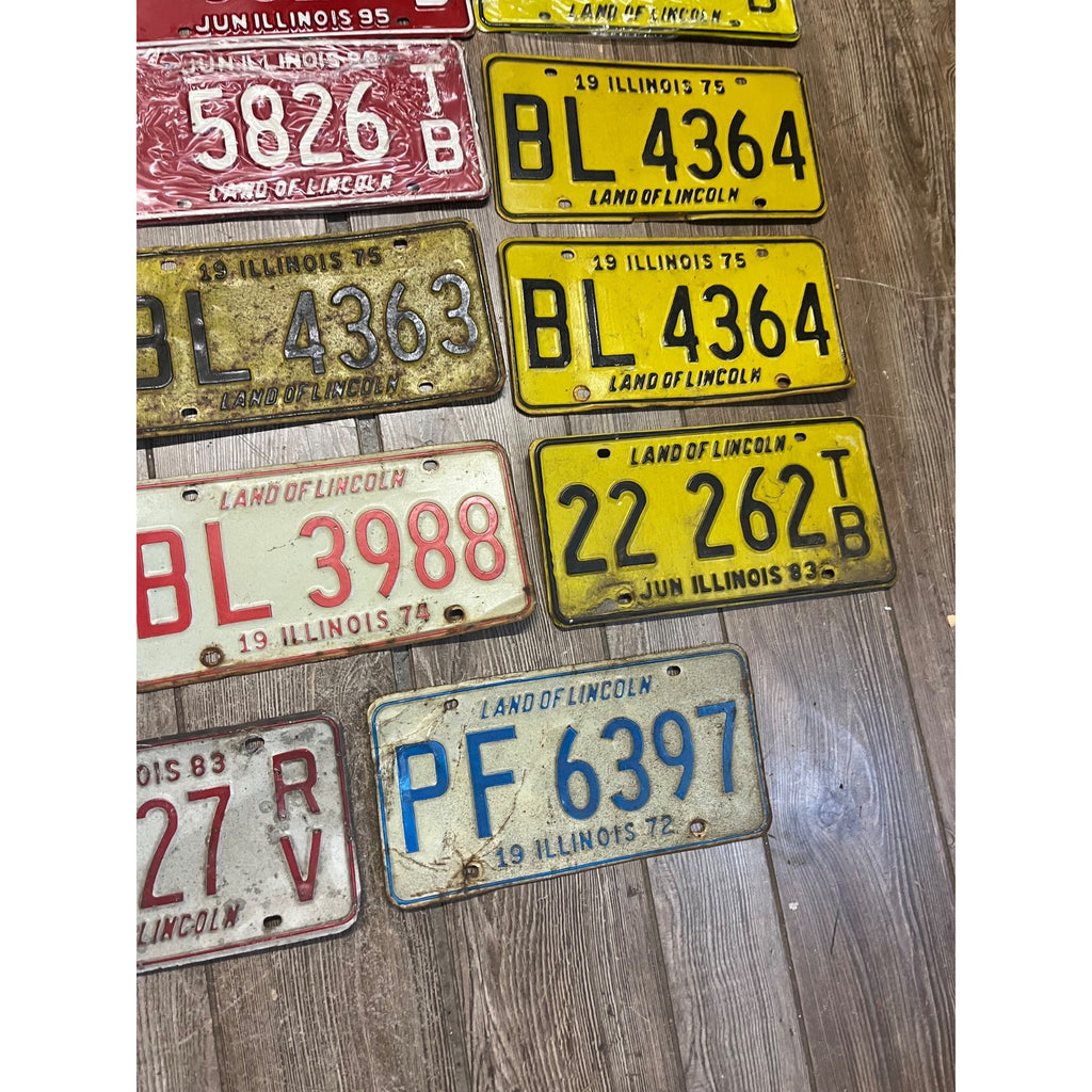 Vintage Large Lot (14) Illinois License Plates 1960s-1980s Land of Lincoln Motto