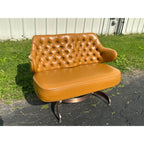 Vintage Mid-Century MCM Light Brown Faux Leather Bench Settee