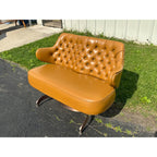 Vintage Mid-Century MCM Light Brown Faux Leather Bench Settee