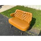 Vintage Mid-Century MCM Light Brown Faux Leather Bench Settee