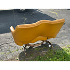 Vintage Mid-Century MCM Light Brown Faux Leather Bench Settee