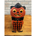 Antique 1920s German Halloween Diecut Pumpkin Head Man Bowtie 16" Tall