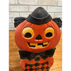 Antique 1920s German Halloween Diecut Pumpkin Head Man Bowtie 16" Tall