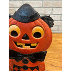 Antique 1920s German Halloween Diecut Pumpkin Head Man Bowtie 16" Tall