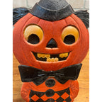 Antique 1920s German Halloween Diecut Pumpkin Head Man Bowtie 16" Tall