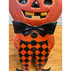 Antique 1920s German Halloween Diecut Pumpkin Head Man Bowtie 16" Tall