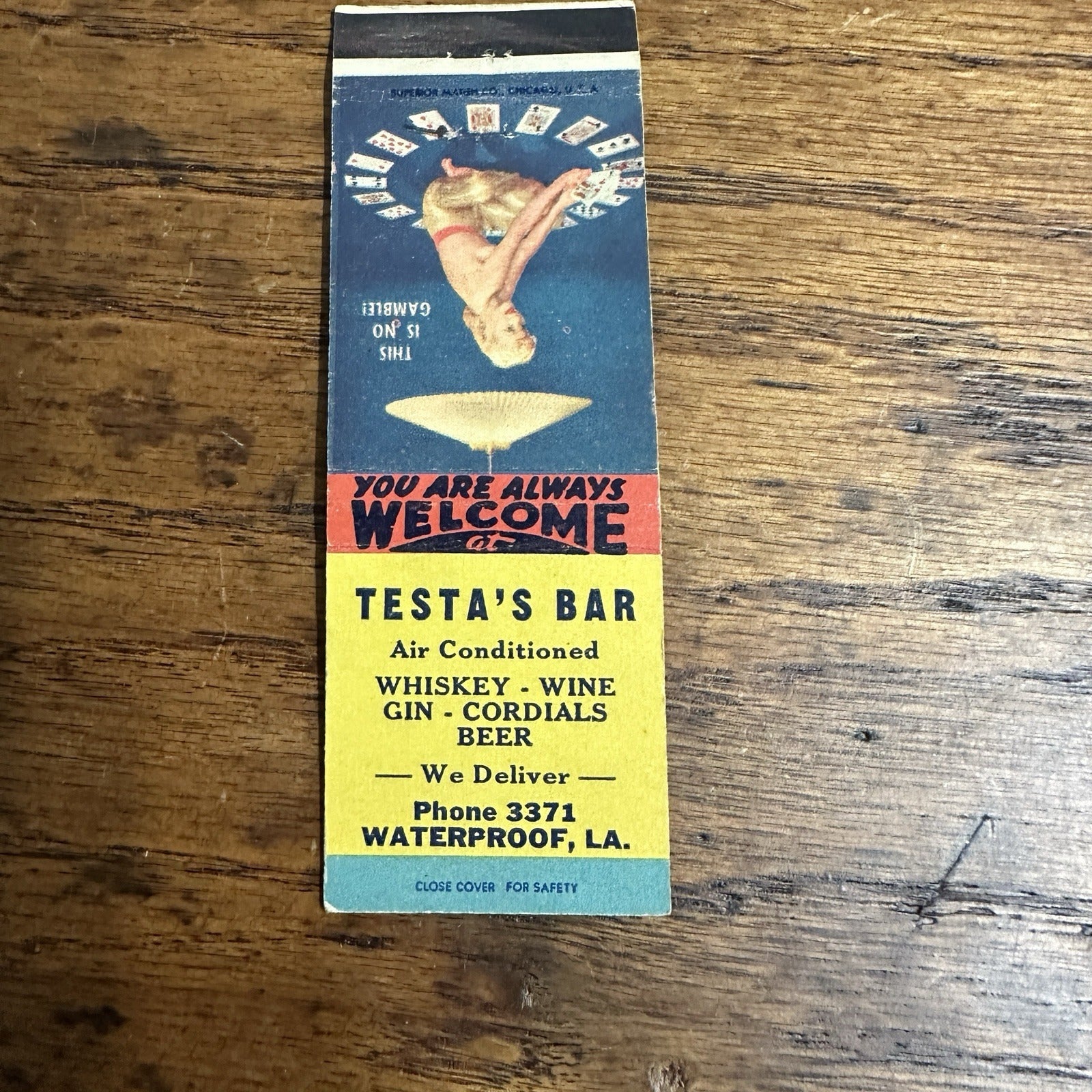 1940s 1950s Pinup Girlie Girly Matchbook Cover Waterproof LA Testa's Bar
