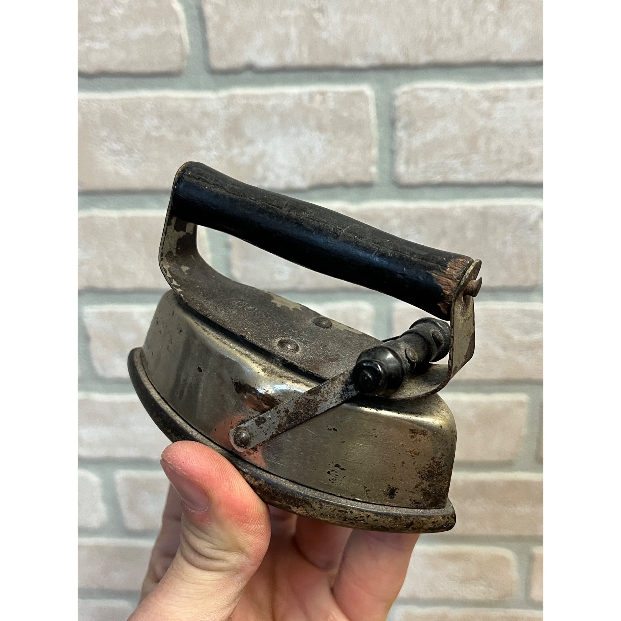 Antique Vintage Miniature Child's Toy Sad Iron Nickel-Plated Cast Iron