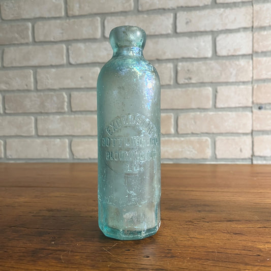 Antique 1890s Excelsior Bottling Co. Hutchinson Soda Blob Bottle Bloomington ILL IL