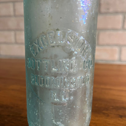 Antique 1890s Excelsior Bottling Co. Hutchinson Soda Blob Bottle Bloomington ILL IL