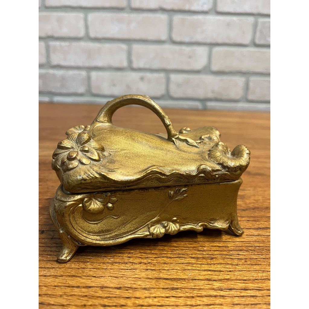 Vintage 1920s Weidlich Bros Jewelry Casket Trinket Box W.B. Gold Art Nouveau