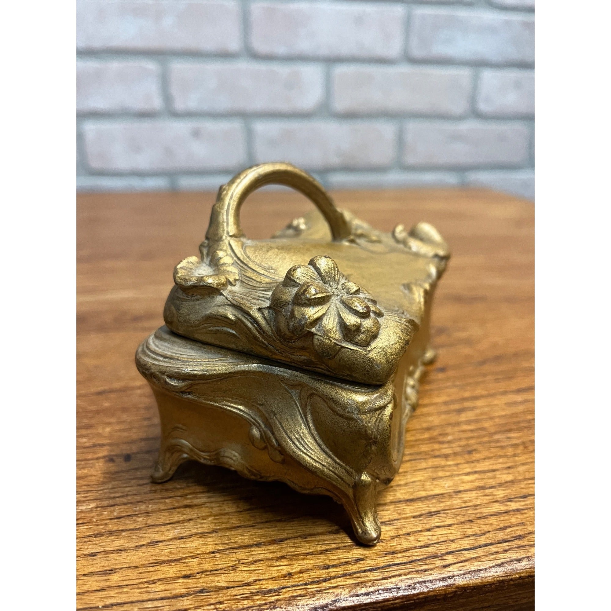 Vintage 1920s Weidlich Bros Jewelry Casket Trinket Box W.B. Gold Art Nouveau