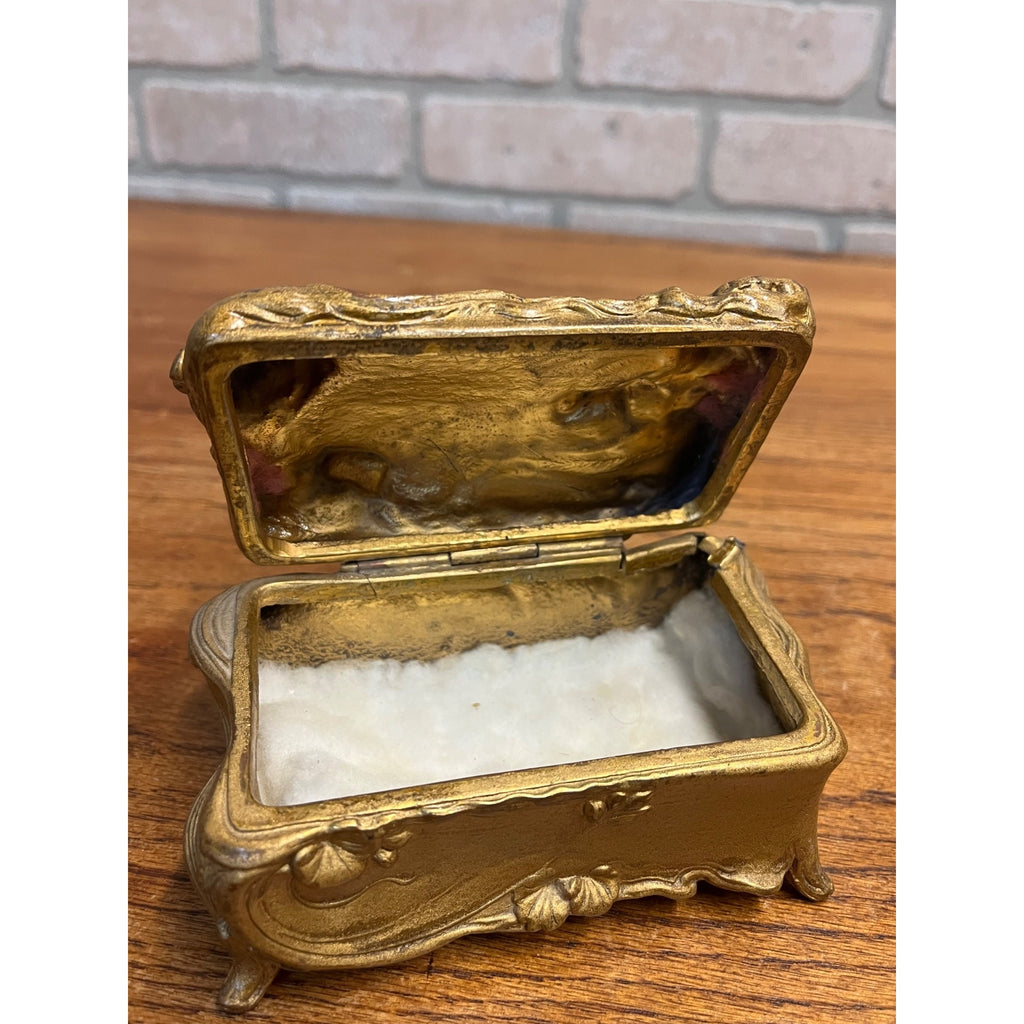 Vintage 1920s Weidlich Bros Jewelry Casket Trinket Box W.B. Gold Art Nouveau