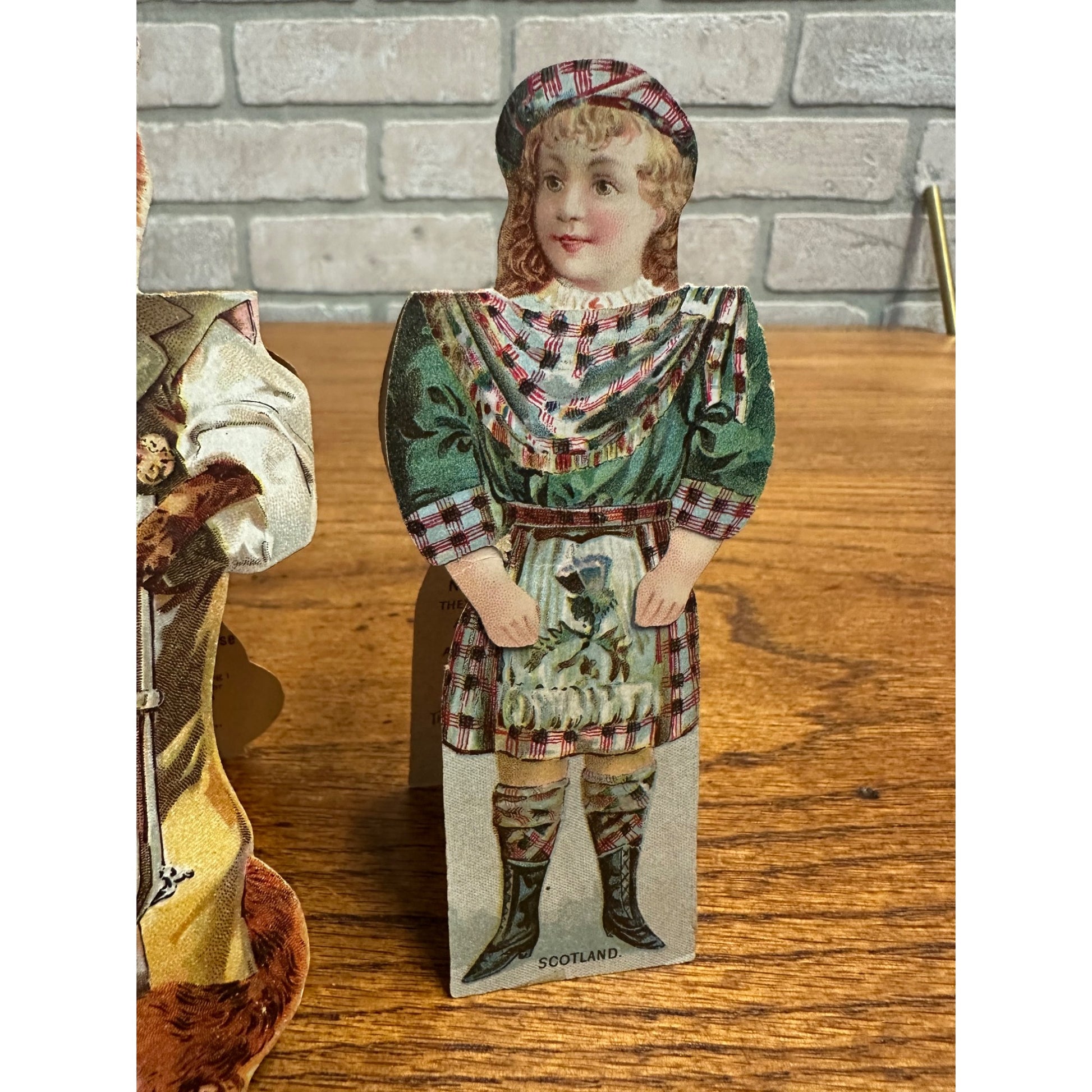 Antique 1890s Victorian Enameline Stove Polish Paper Dolls Butcher Pig, Fox +
