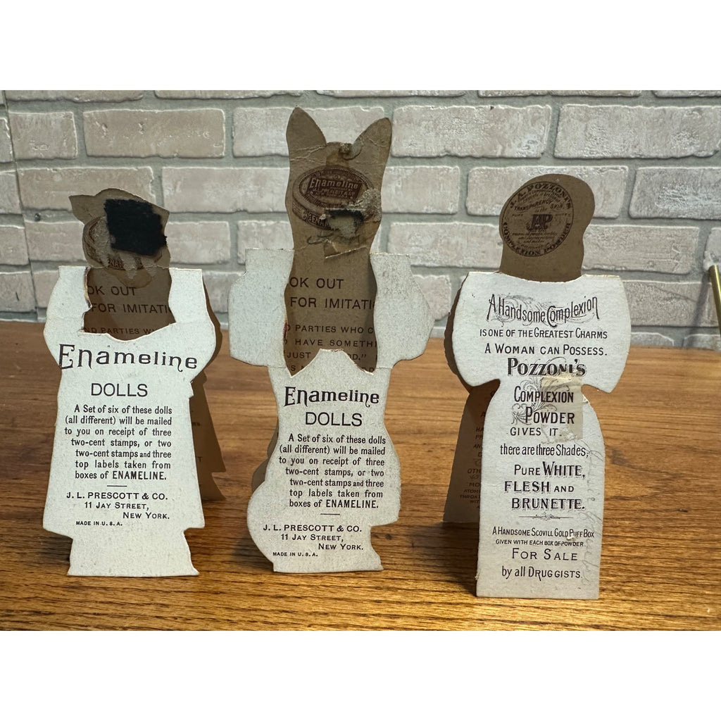 Antique 1890s Victorian Enameline Stove Polish Paper Dolls Butcher Pig, Fox +