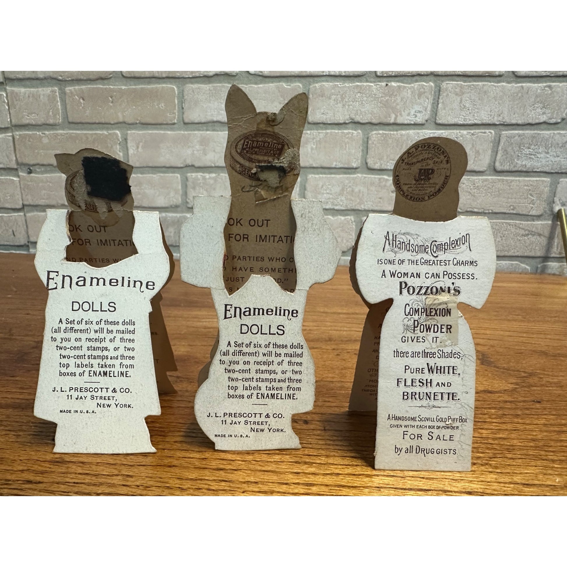 Antique 1890s Victorian Enameline Stove Polish Paper Dolls Butcher Pig, Fox +