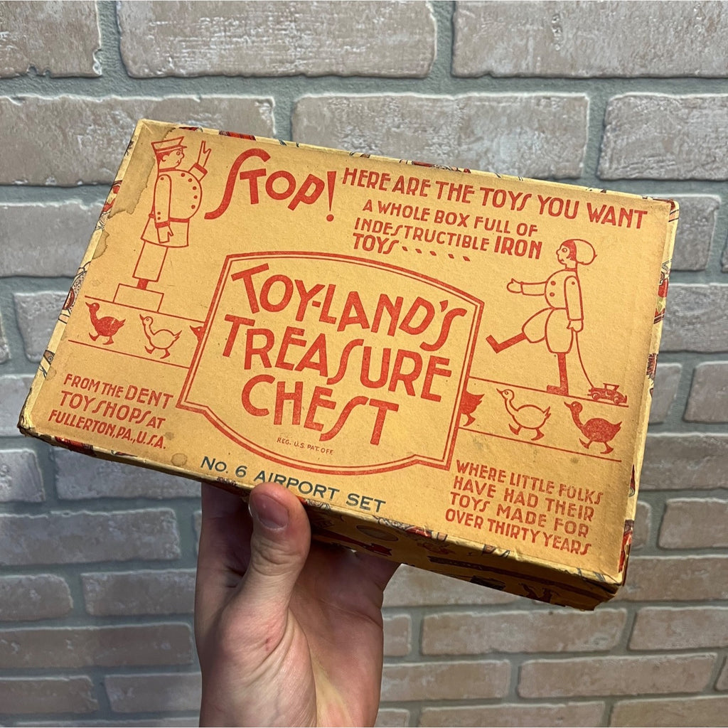 1930's Dent Toyland's Treasure Chest Empty Box, No. 6 Airport Set