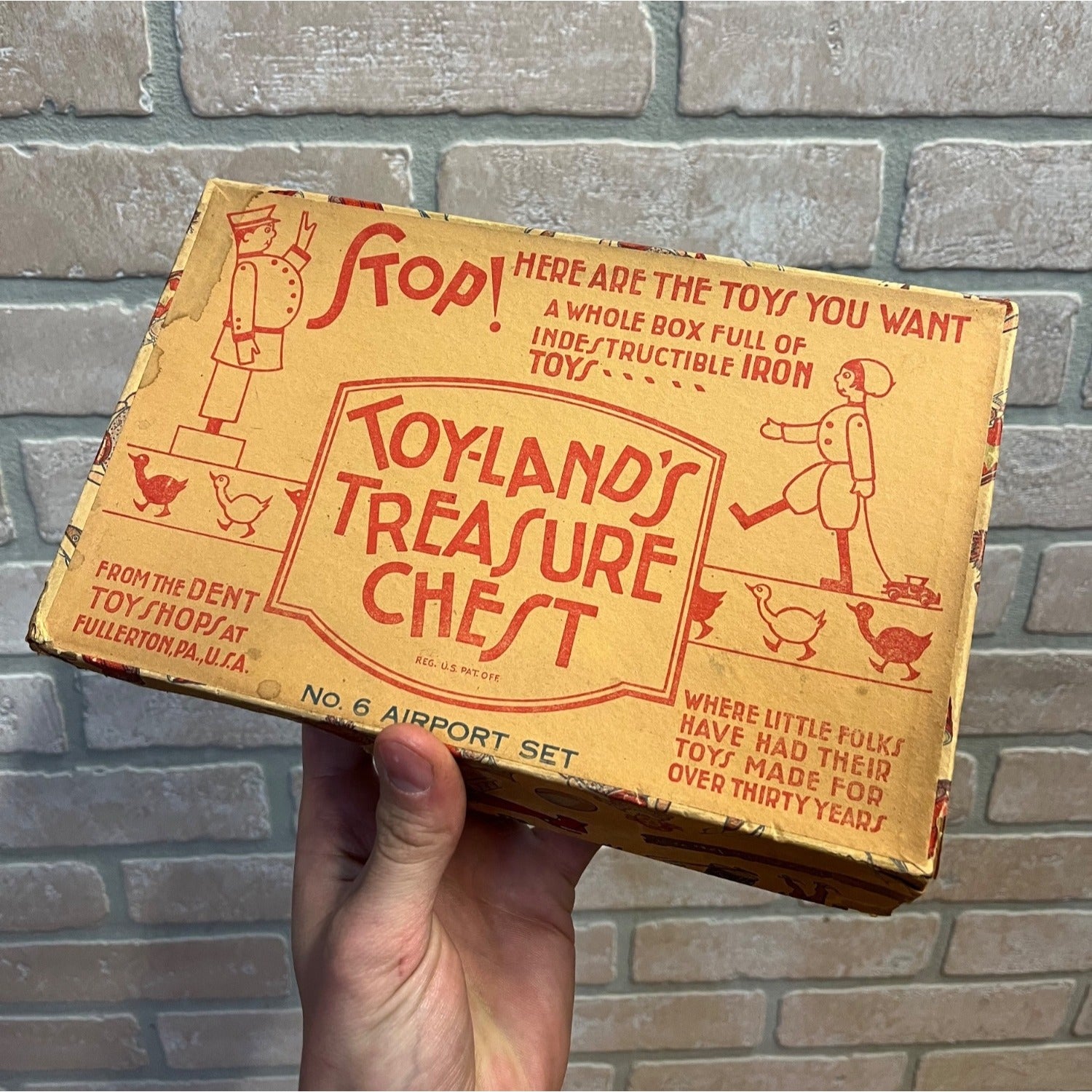 1930's Dent Toyland's Treasure Chest Empty Box, No. 6 Airport Set