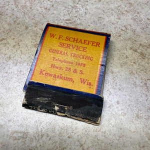 W.F. Schaefer Trucking Shell Motor Oils Kewaskum Wis.  Advertising Matchbook
