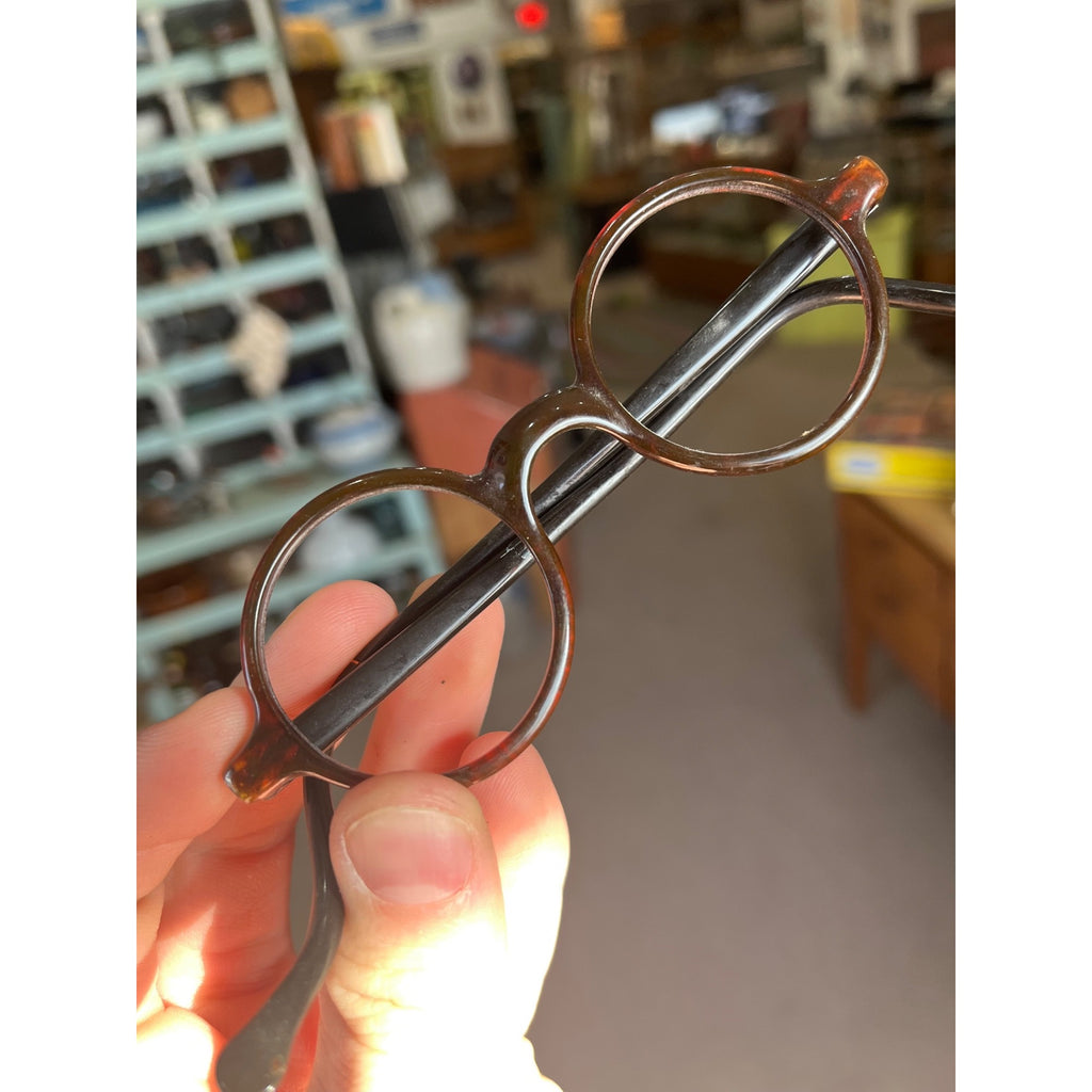 Antique Vintage Red-Brown Tortoise Eyeglasses Round Bakelite Glasses