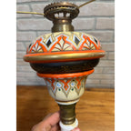 Antique c1890 Bohemian Opaline Glass Kerosene Parlor Lamp Aesthetic Movement Gilt Enamel