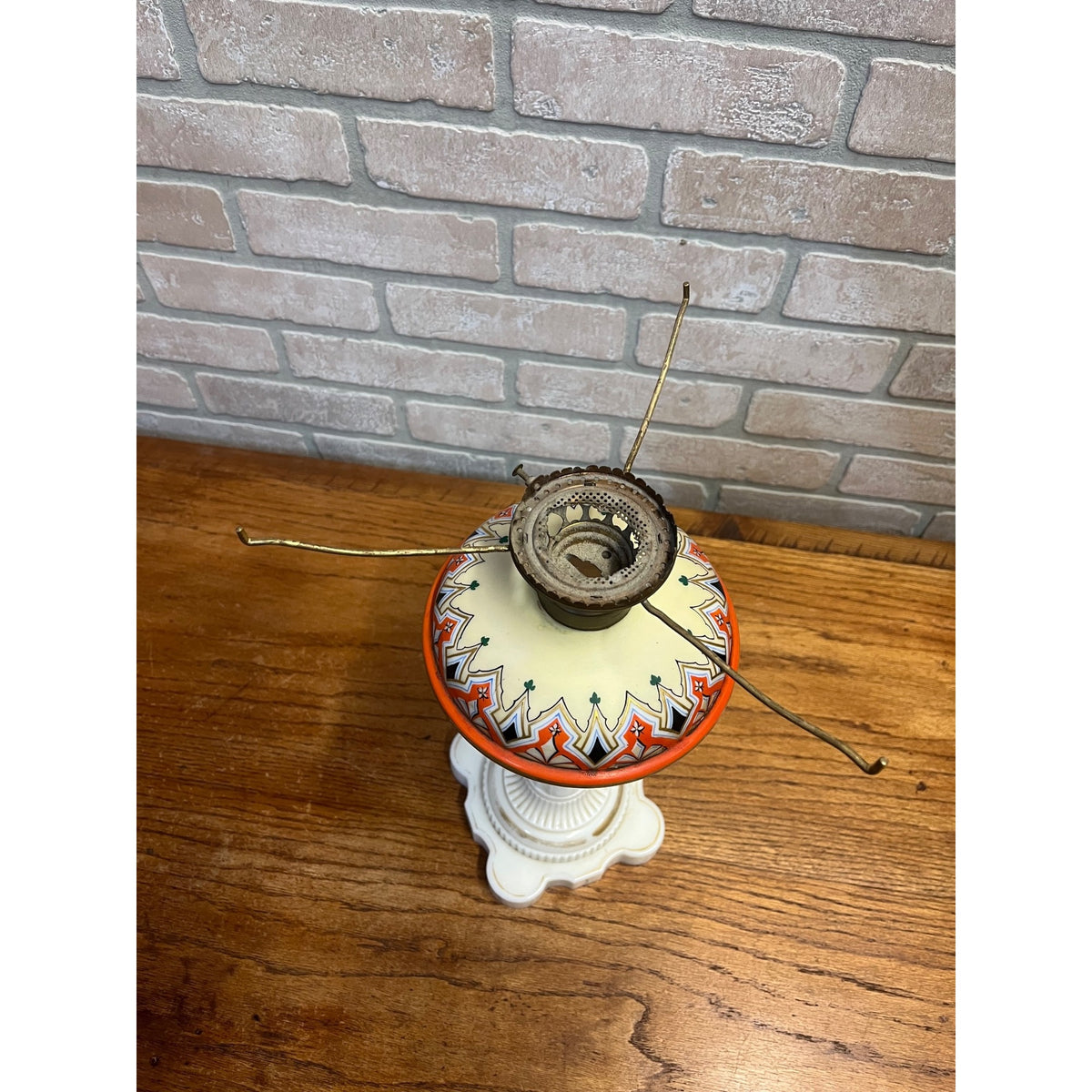 Antique c1890 Bohemian Opaline Glass Kerosene Parlor Lamp Aesthetic Movement Gilt Enamel