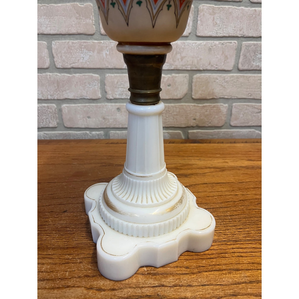 Antique c1890 Bohemian Opaline Glass Kerosene Parlor Lamp Aesthetic Movement Gilt Enamel