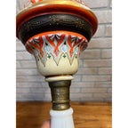Antique c1890 Bohemian Opaline Glass Kerosene Parlor Lamp Aesthetic Movement Gilt Enamel