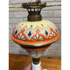Antique c1890 Bohemian Opaline Glass Kerosene Parlor Lamp Aesthetic Movement Gilt Enamel