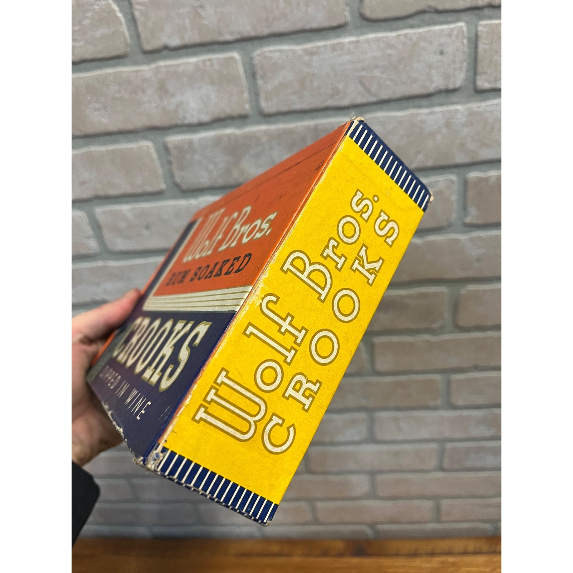 Vintage Wolf Bros Cigars Advertising Box Empty Rum Wine Soaked Orange / Blue