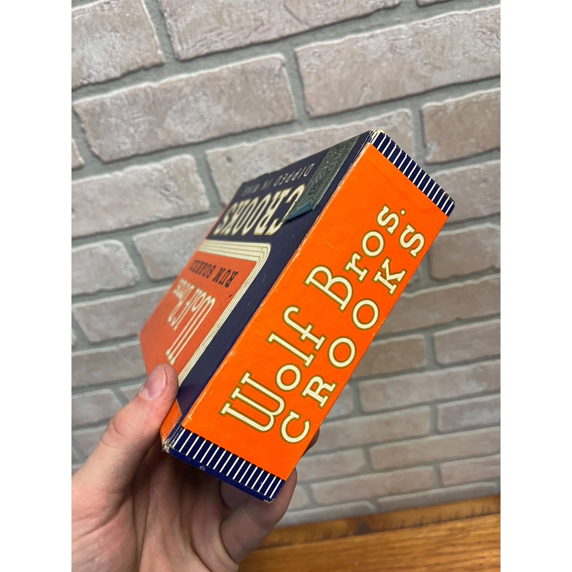 Vintage Wolf Bros Cigars Advertising Box Empty Rum Wine Soaked Orange / Blue