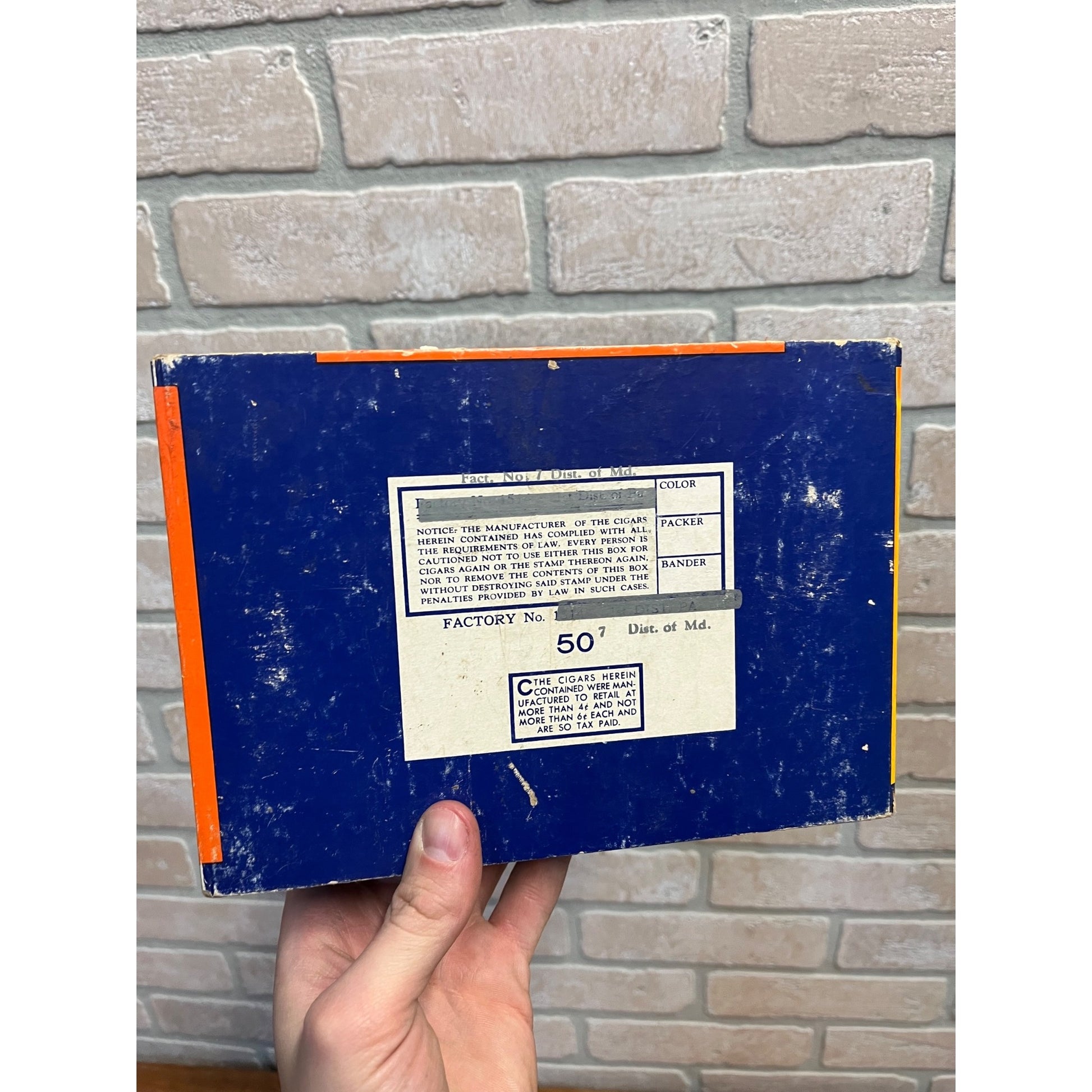 Vintage Wolf Bros Cigars Advertising Box Empty Rum Wine Soaked Orange / Blue