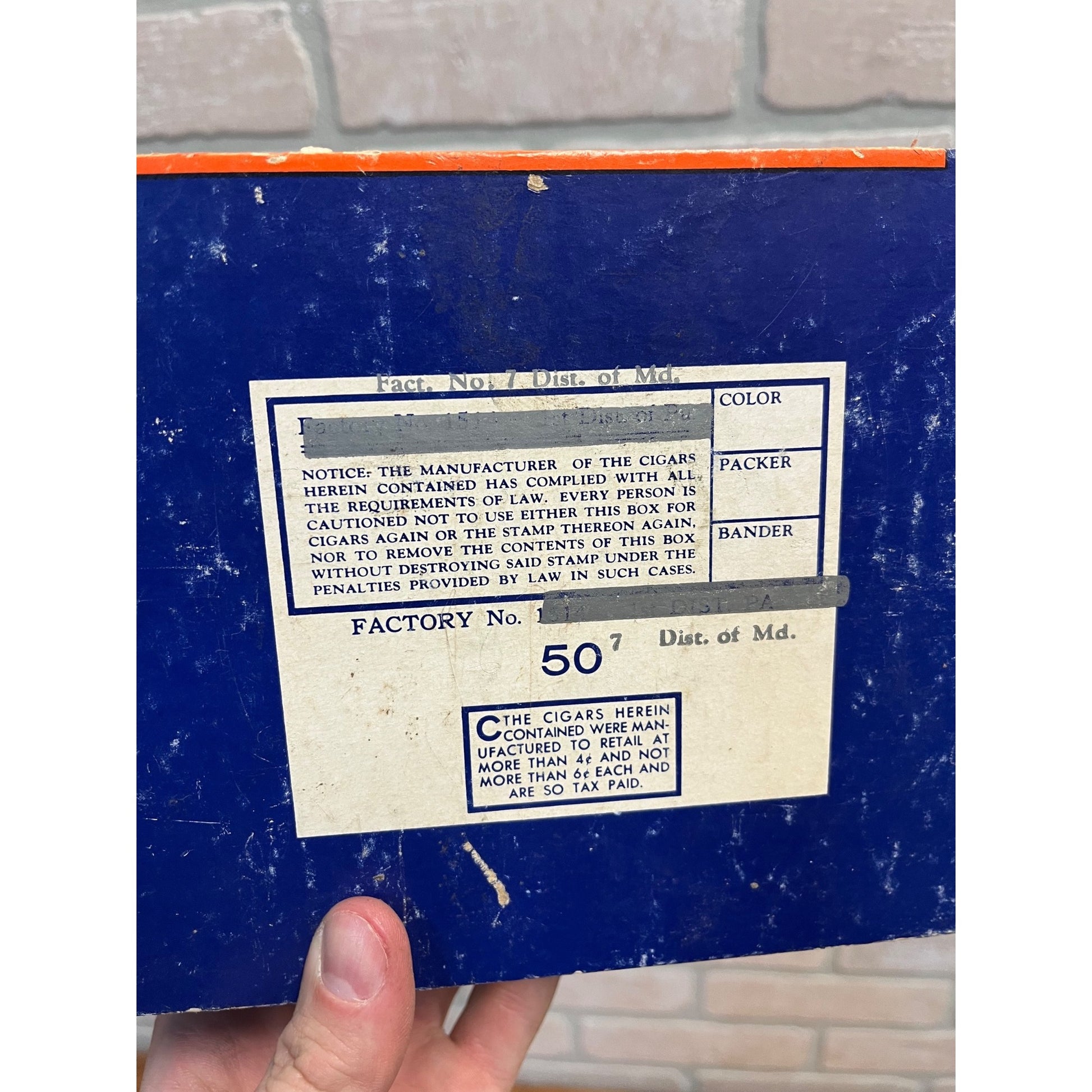 Vintage Wolf Bros Cigars Advertising Box Empty Rum Wine Soaked Orange / Blue