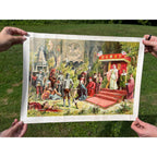Original Antique 1890s "Reception of Columbus at Barcelona" Chromolithograph Print McLaughlin