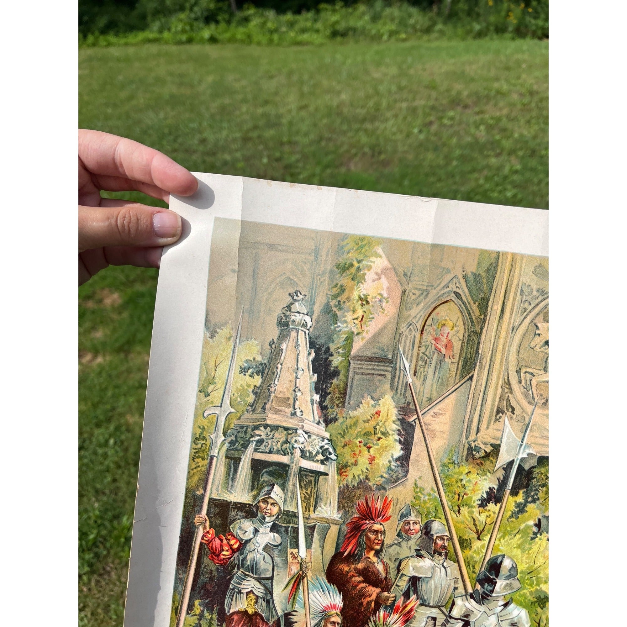 Original Antique 1890s "Reception of Columbus at Barcelona" Chromolithograph Print McLaughlin