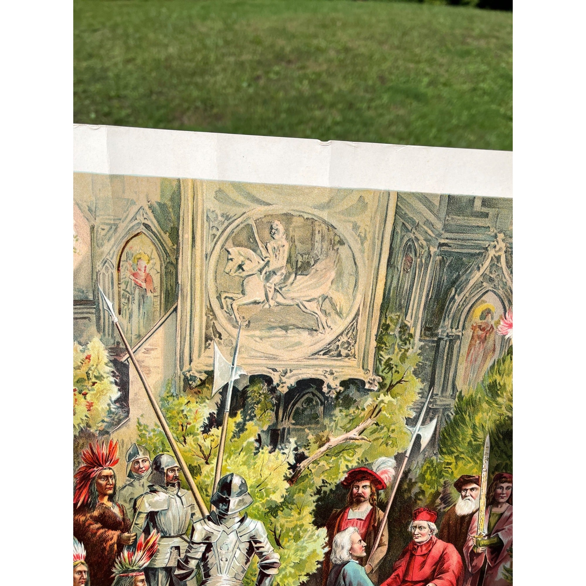 Original Antique 1890s "Reception of Columbus at Barcelona" Chromolithograph Print McLaughlin