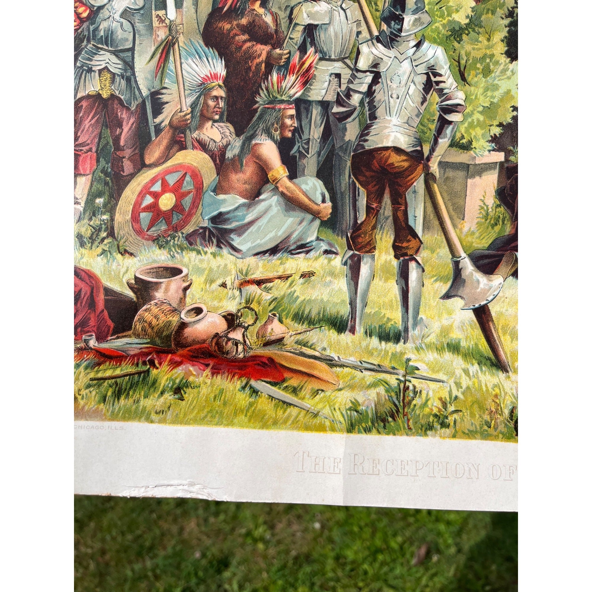 Original Antique 1890s "Reception of Columbus at Barcelona" Chromolithograph Print McLaughlin
