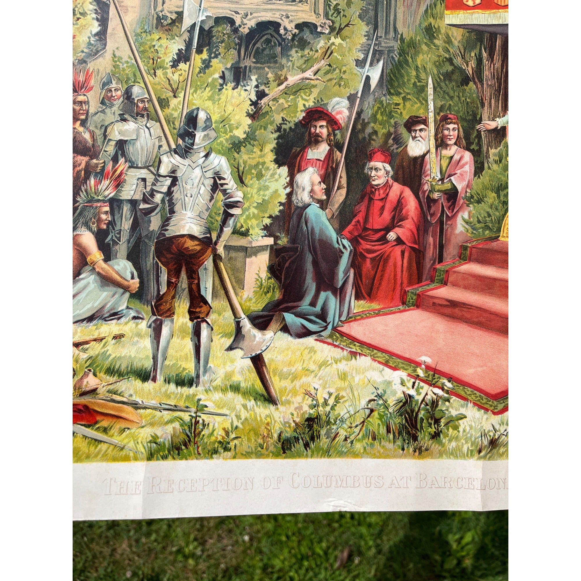 Original Antique 1890s "Reception of Columbus at Barcelona" Chromolithograph Print McLaughlin