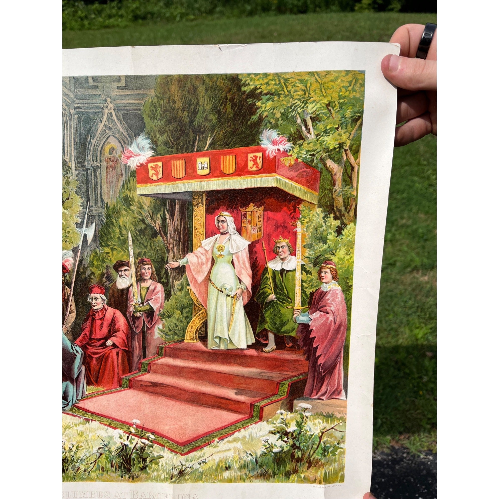 Original Antique 1890s "Reception of Columbus at Barcelona" Chromolithograph Print McLaughlin
