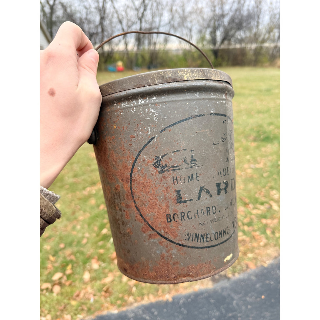 Vintage Borchard & Greinke Lard Farm Tin Advertising Pail Winneconne Wis WI