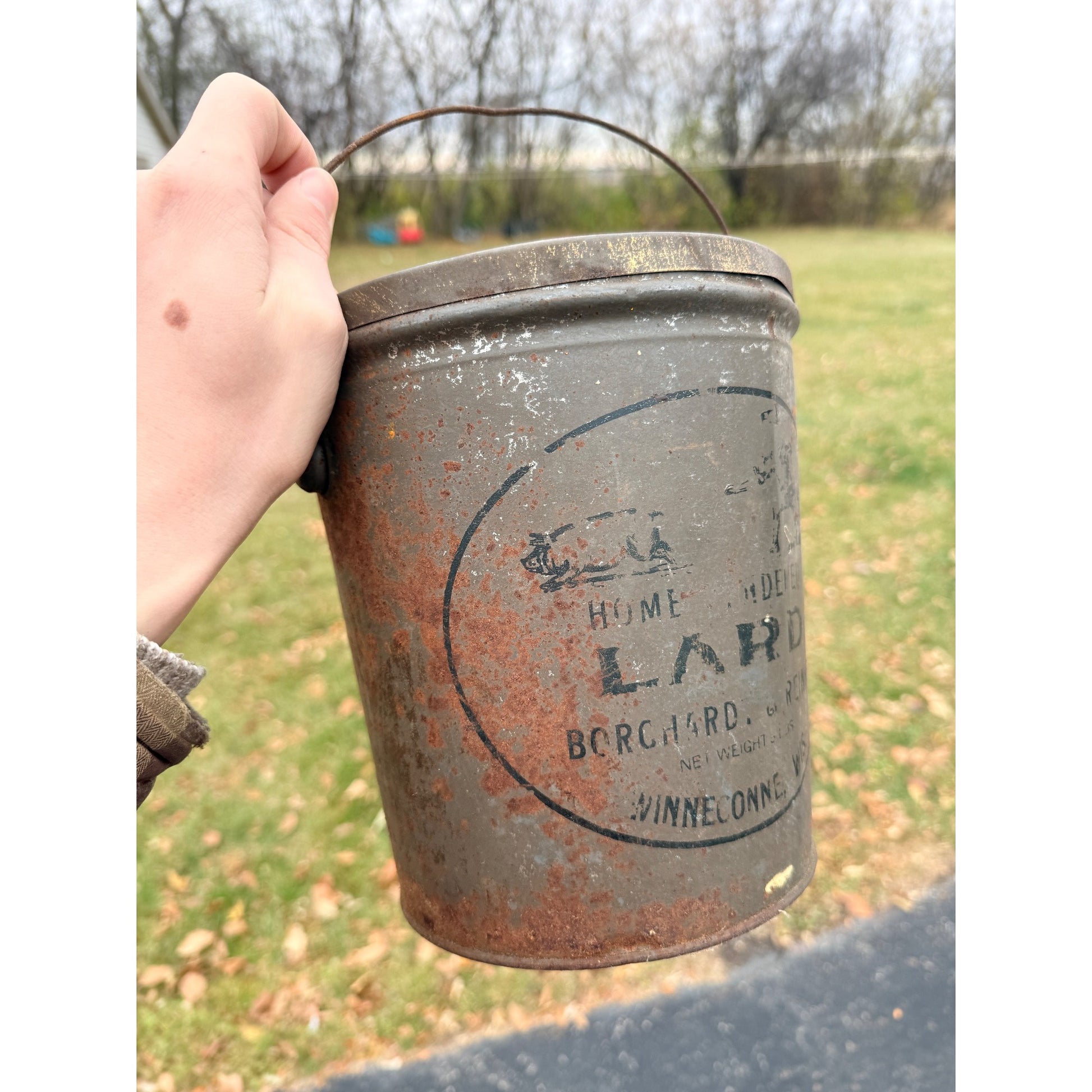 Vintage Borchard & Greinke Lard Farm Tin Advertising Pail Winneconne Wis WI