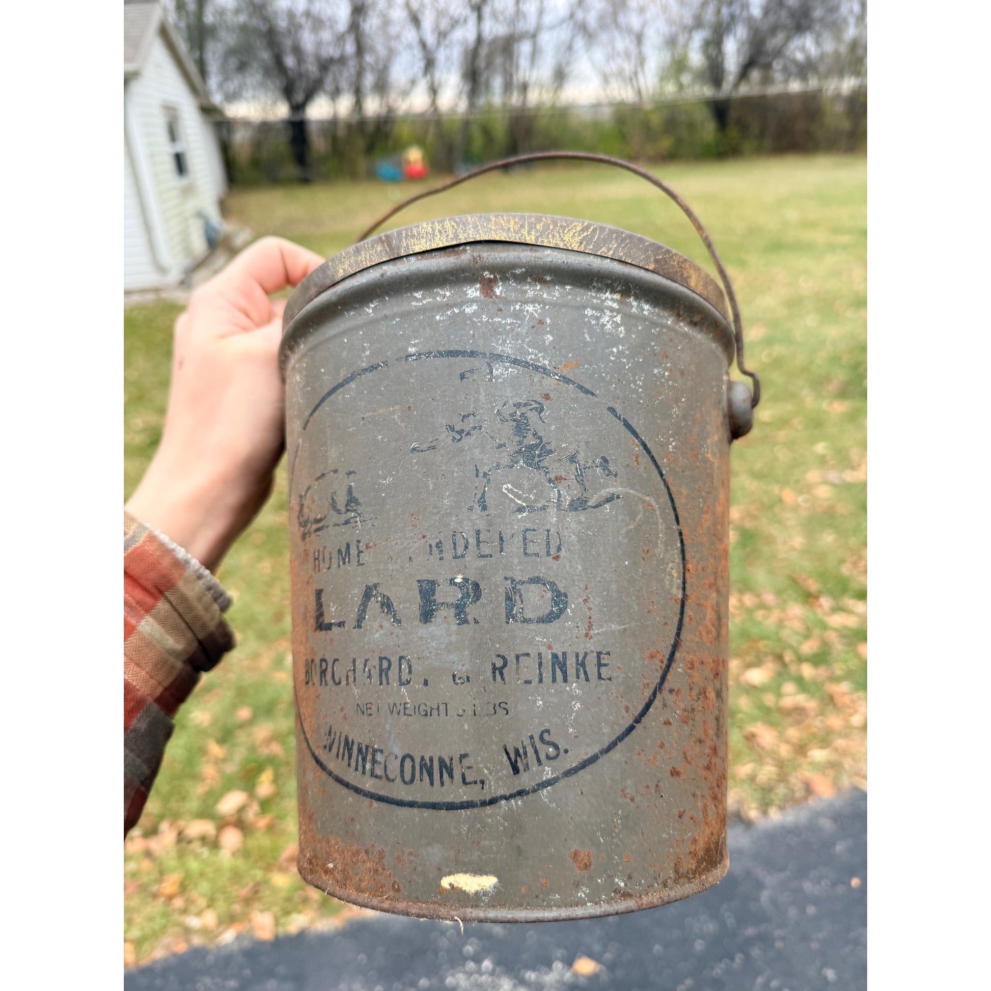 Vintage Borchard & Greinke Lard Farm Tin Advertising Pail Winneconne Wis WI