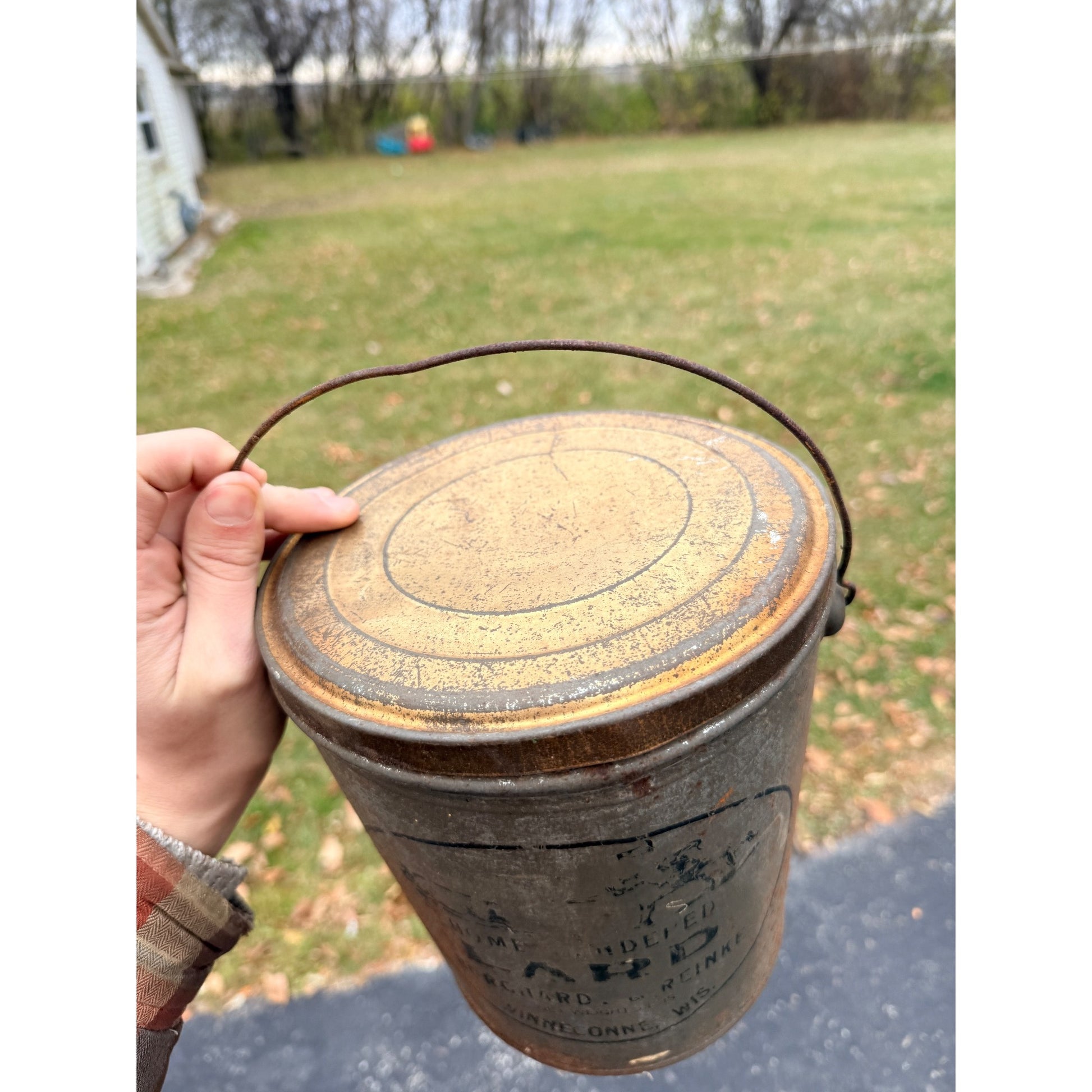 Vintage Borchard & Greinke Lard Farm Tin Advertising Pail Winneconne Wis WI