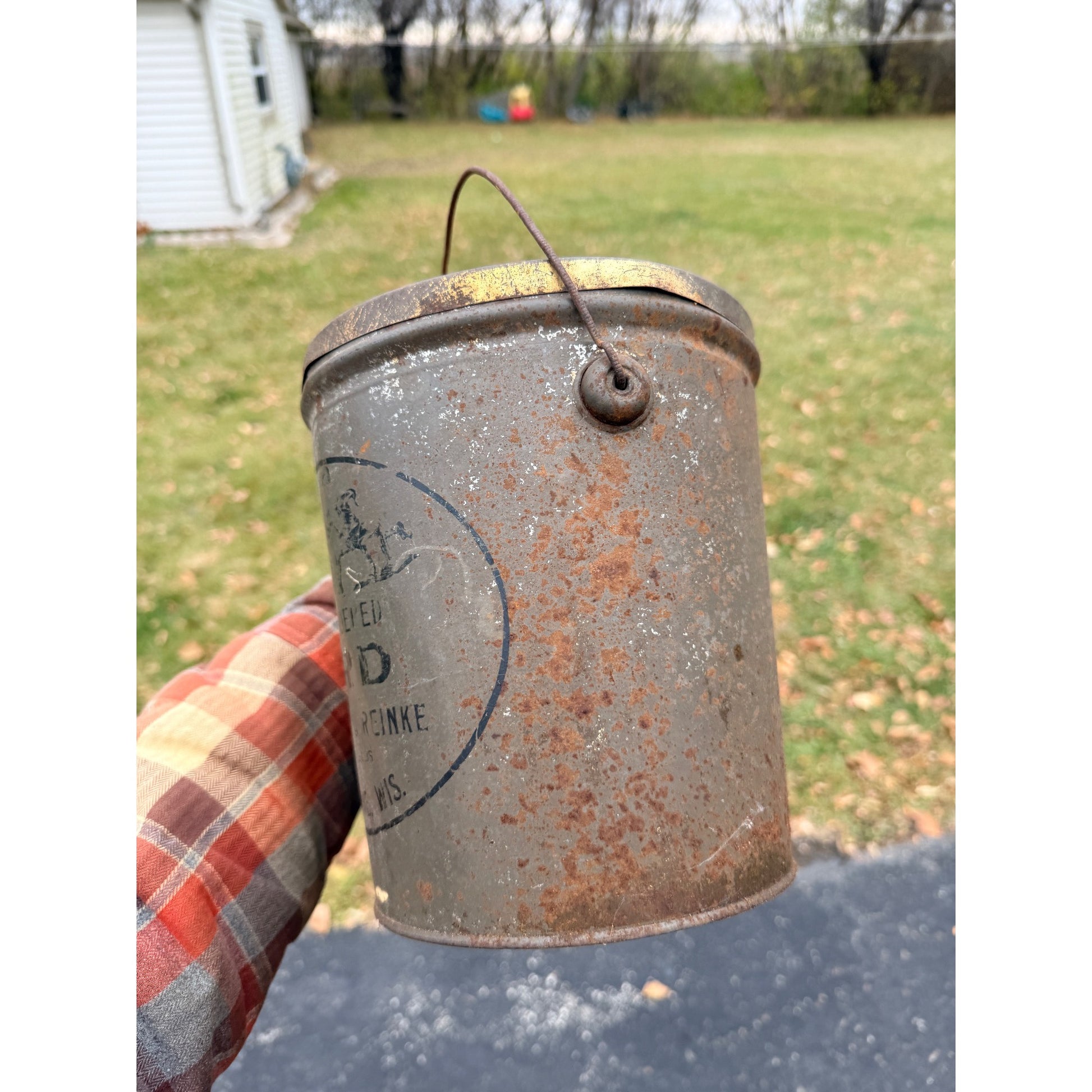 Vintage Borchard & Greinke Lard Farm Tin Advertising Pail Winneconne Wis WI