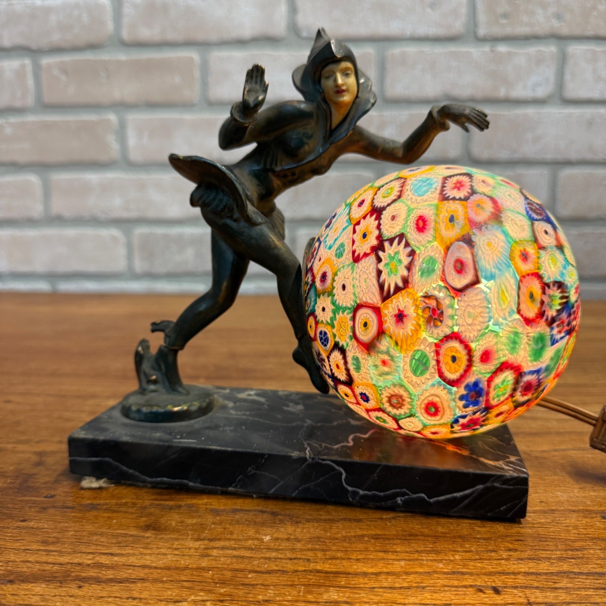 Antique 1920’s JB Hirsch Gerdago Art Deco Harlequin Pixie Dancer Globe Lamp